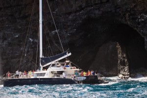 Sail Boat off Na Pali Coast   Kauai Hawaii 9895
